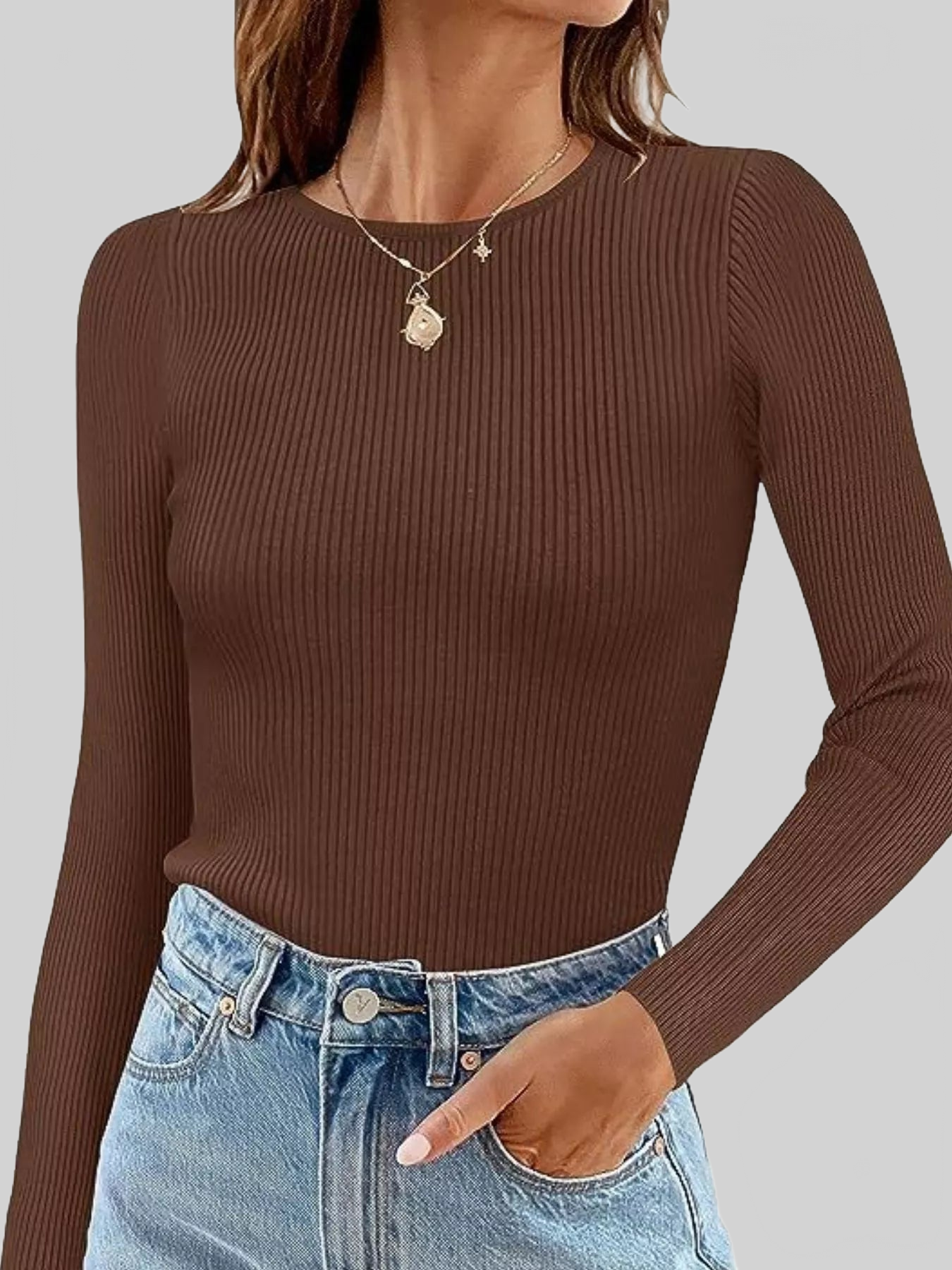Ribbed Knit Slim Fit Long Sleeve T-Shirt nicholesgifts