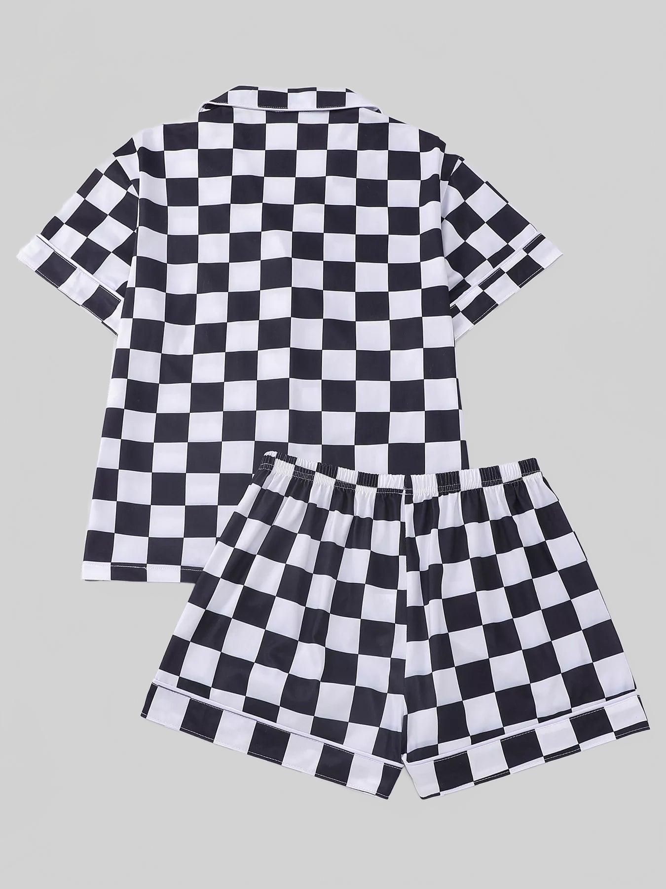 Checkered Print Button Up Top and Shorts Lounge Set nicholesgifts