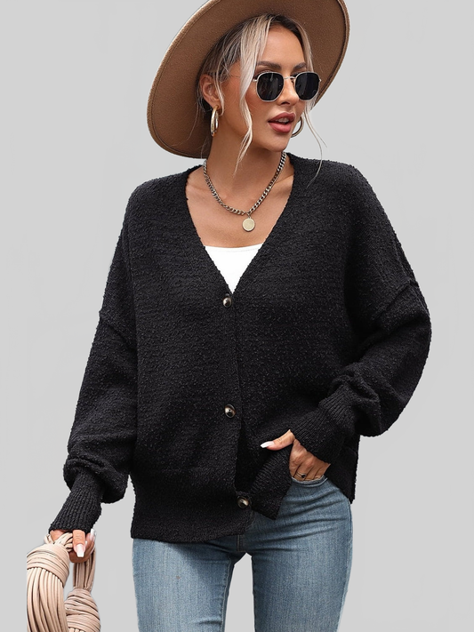 Women Button-Up Dropped Shoulder Cardigan NicholesGifts