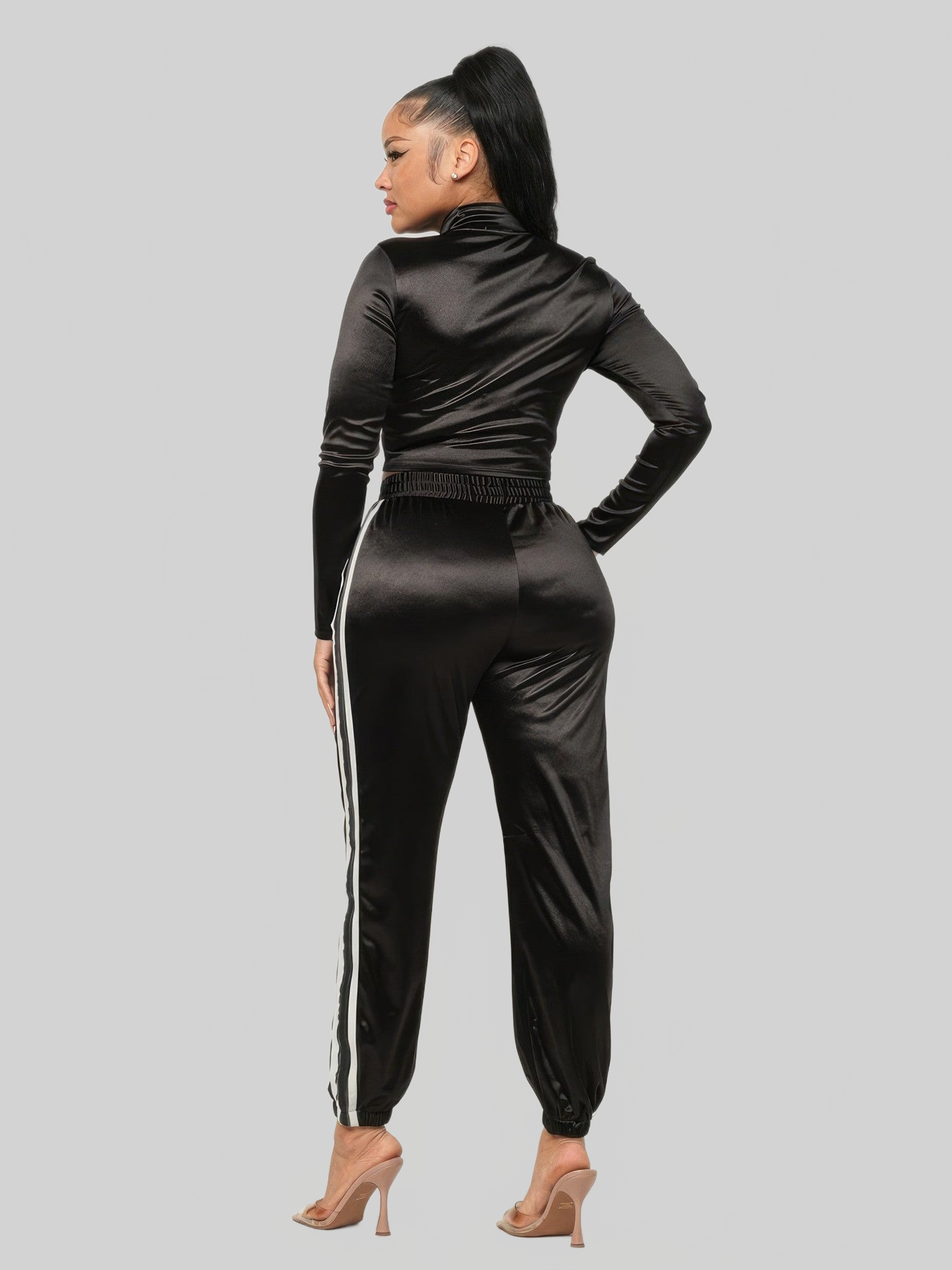 Women Front Zip Up Stripes Detail Jacket And Pants Set NicholesGifts