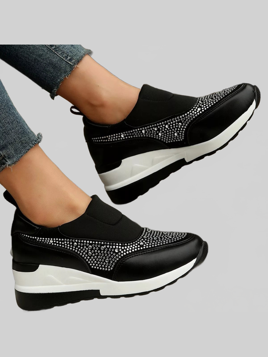 Women Rhinestone Embellished Wedge Sneakers nicholesgifts