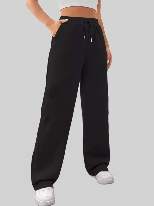 Women Relaxed Fit Drawstring Waist Solid Pants nicholesgifts