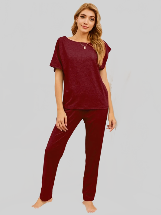 Boat Neck Top and Pants Lounge Set nicholesgifts