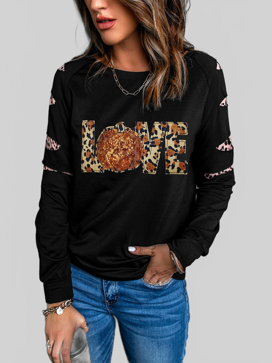 Women Sequin Leopard Long Sleeve Sweatshirt nicholesgifts