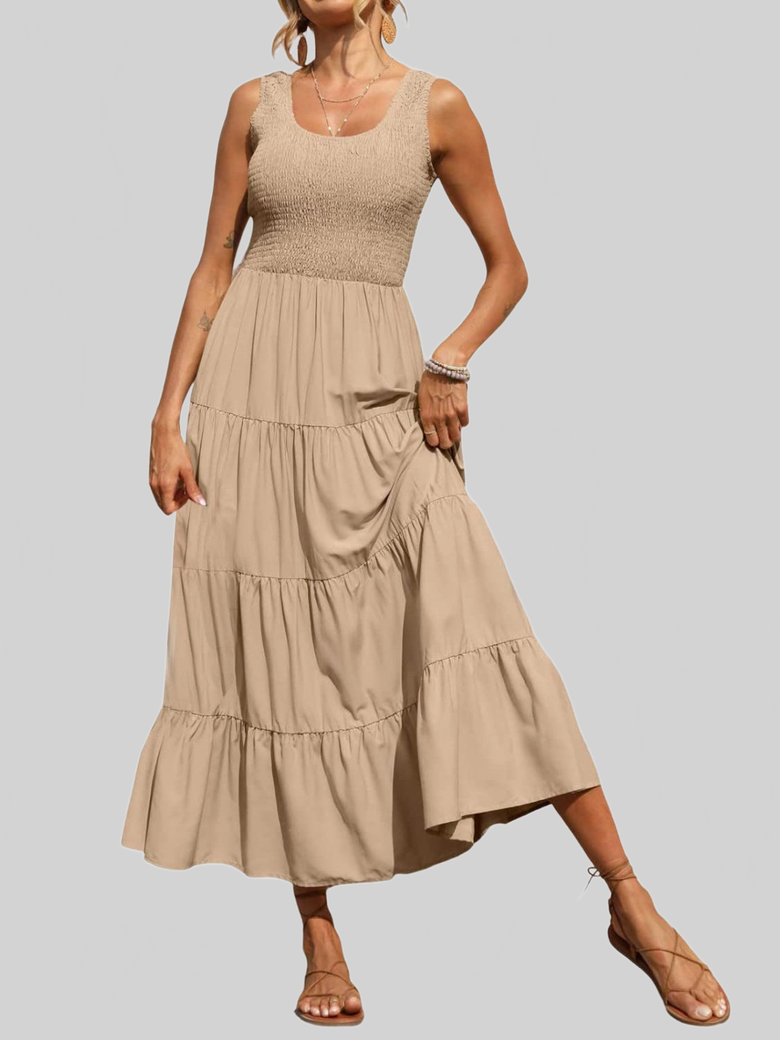 Women Tiered Smocked Wide Strap Summer Dress nicholesgifts