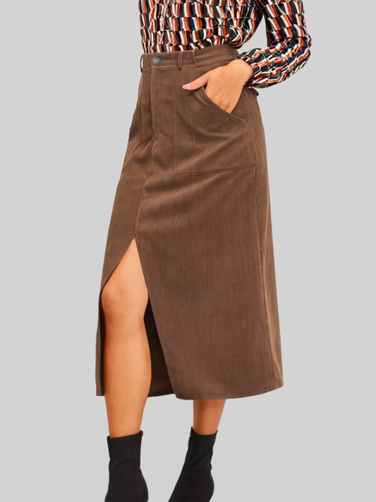 Women Front Slit Shift High Waist Midi Skirt nicholesgifts
