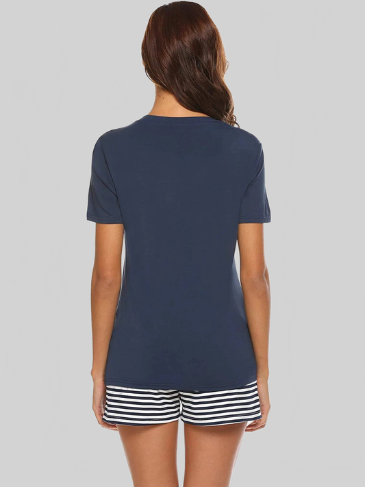 Striped Short Sleeve Top and Shorts Lounge Set nicholesgifts