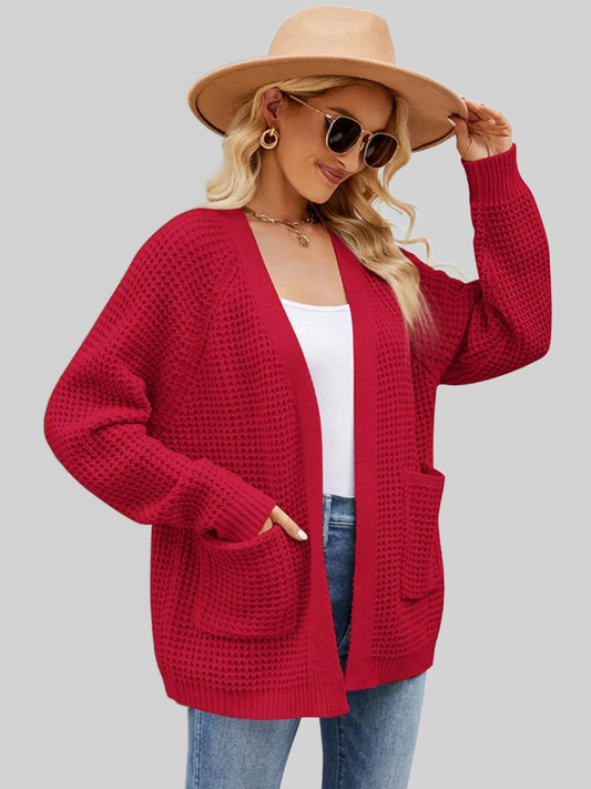 Women Open Front Raglan Sleeve Pocketed Cardigan nicholesgifts