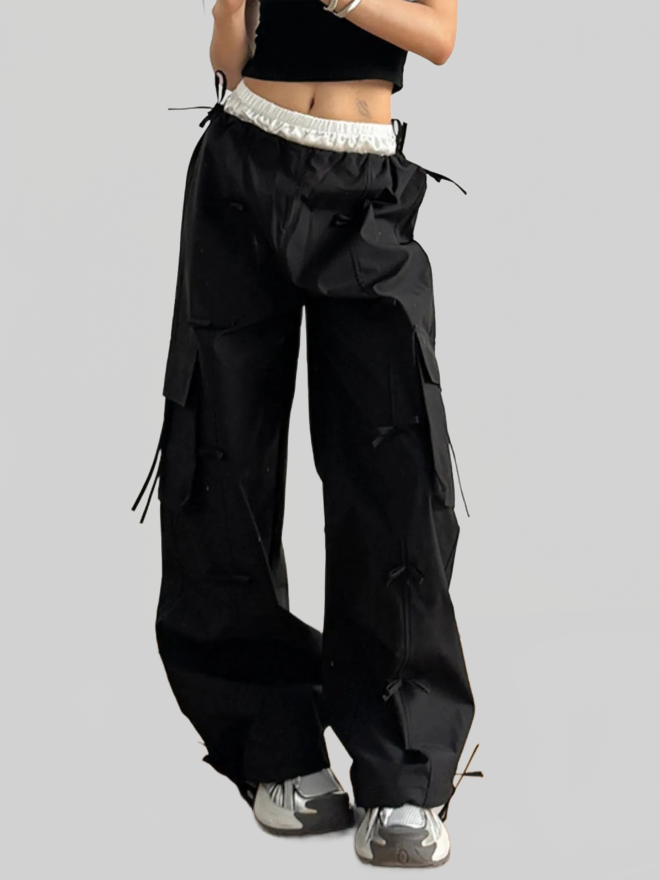 Women Cargo Wide Leg Pants with Bow Tie Details nicholesgifts