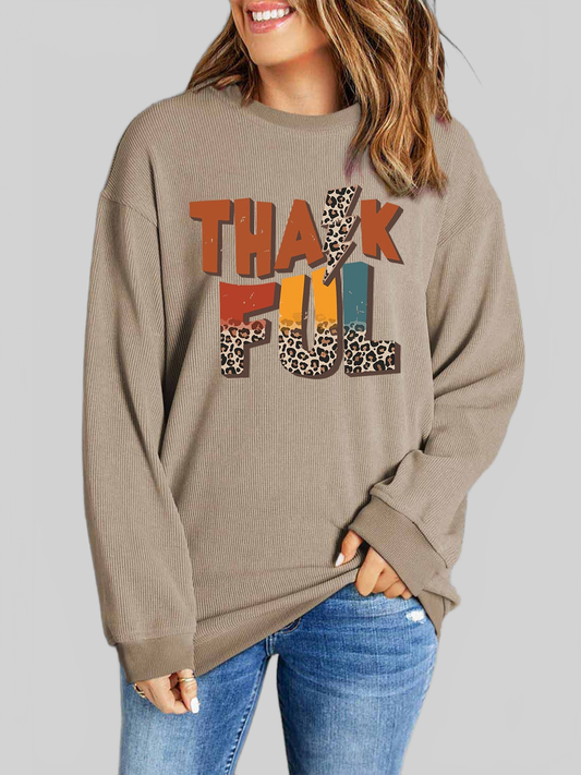 Women Letter Graphic Round Neck Long Sleeve Sweatshirt nicholesgifts