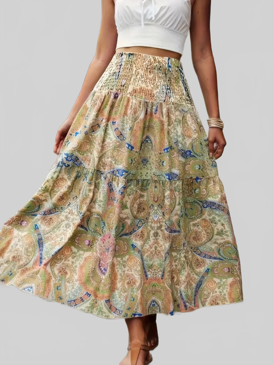 Smocked Printed High Waist Skirt nicholesgifts
