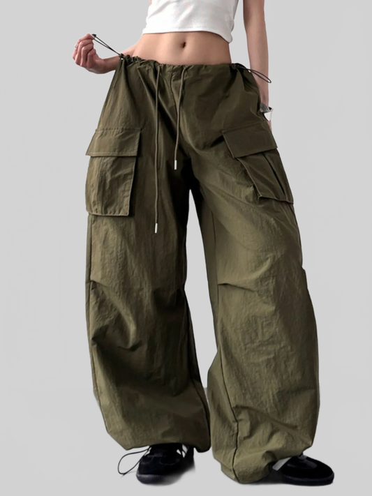 Women Drawstring Wide Leg Cargo Pants nicholesgifts