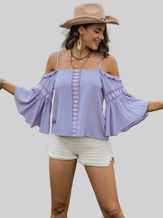 Women Square Neck Flare Sleeve Blouse nicholesgifts