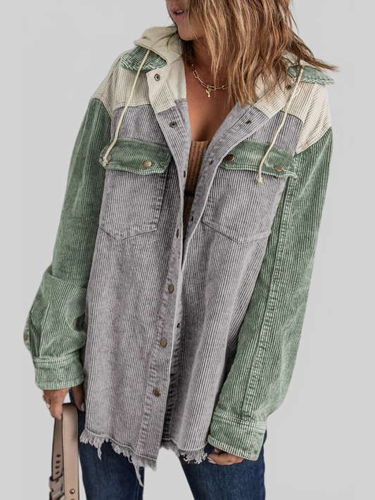 Women Snap Front Hooded Corduroy Shacket nicholesgifts