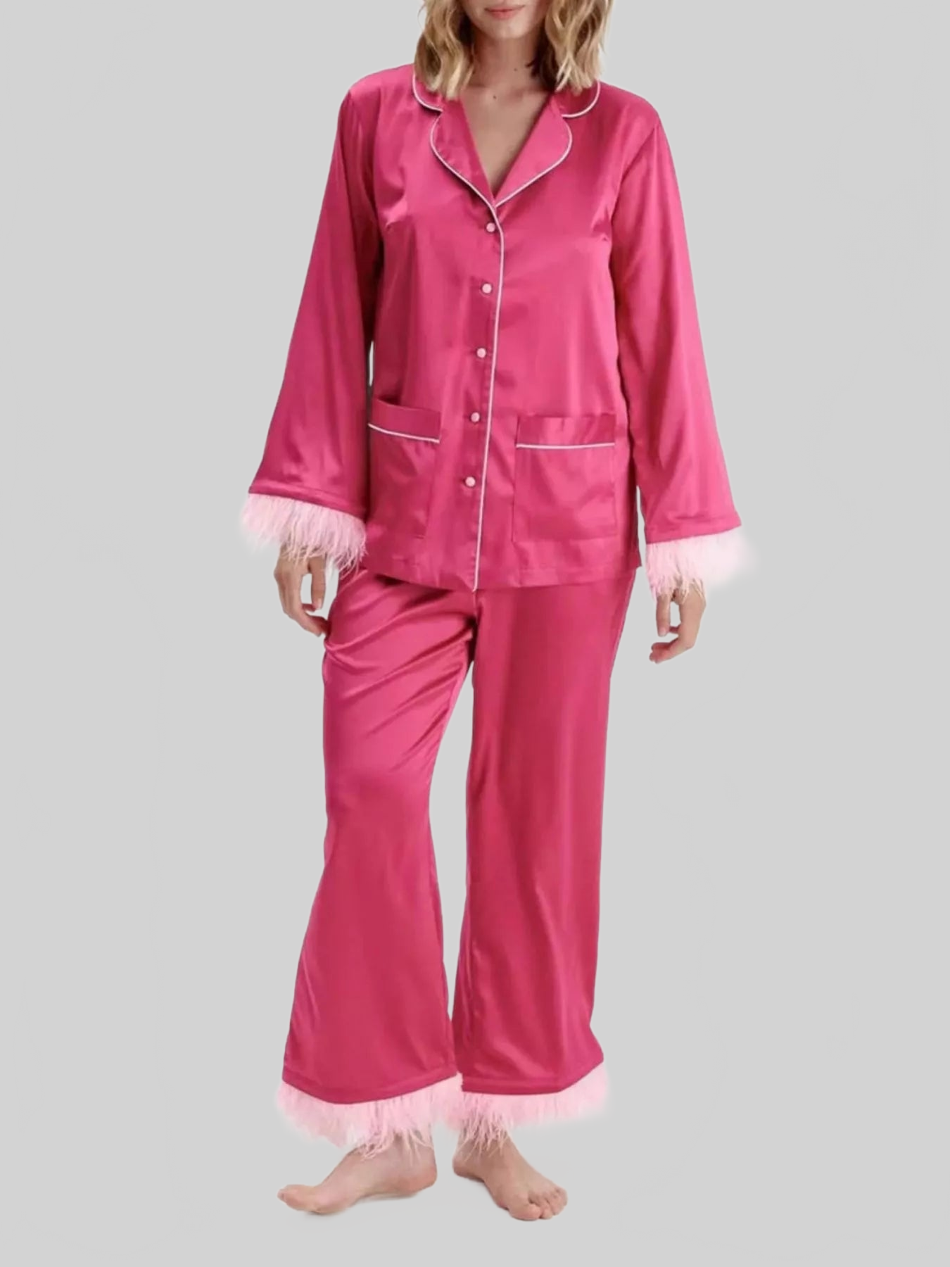 Silky Button Up Top and Pants Lounge Set nicholesgifts