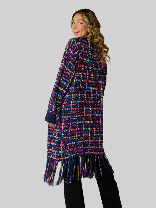 Women Angel Wings Fringe Hem Open Front Cardigan - Multicolor nicholesgifts