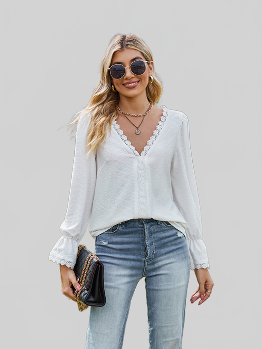 Women V-Neck Flounce Sleeve Blouse NicholesGifts