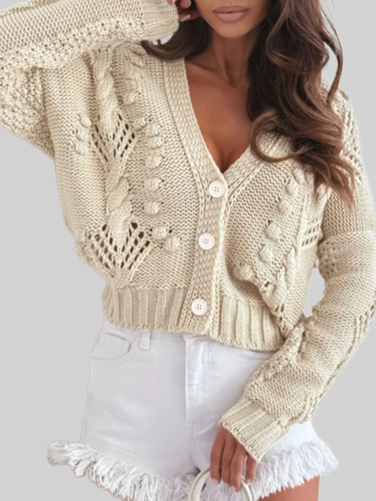 Chunky Cropped Button-Up Sweater Cardigan NicholesGifts