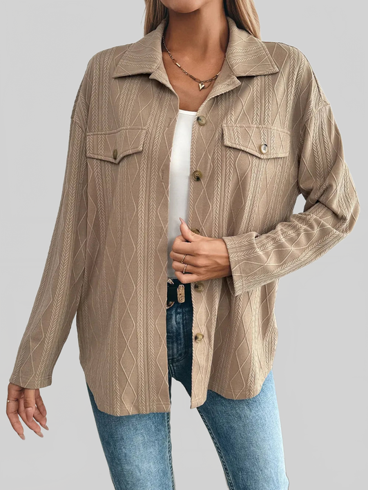 Women Textured Collared Neck Button Down Shacket NicholesGifts