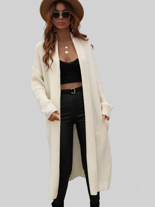 Waffle Knit Open Front Duster Cardigan With Pockets nicholesgifts