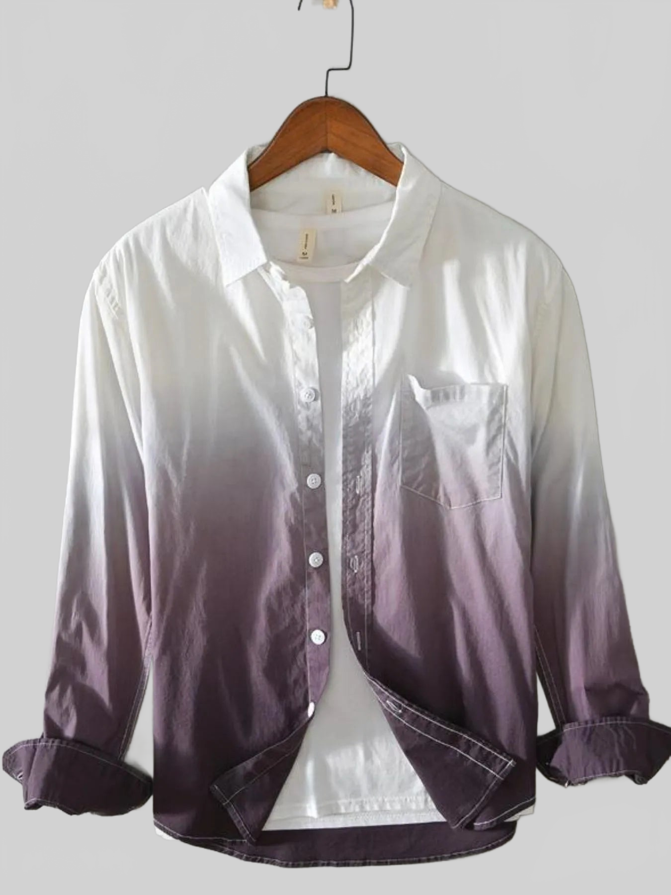 Men's Plus Size Gradient Button Up Long Sleeve Shirt nicholesgifts