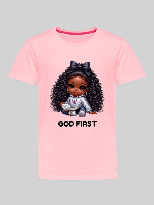 African American Toddler Girls God First Short Sleeve T-Shirt nicholesgifts