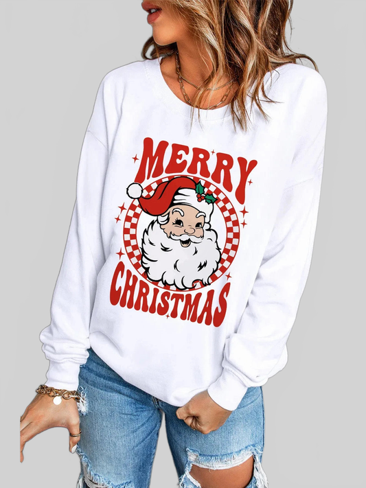 Santa Graphic Round Neck Long Sleeve Sweatshirt nicholesgifts