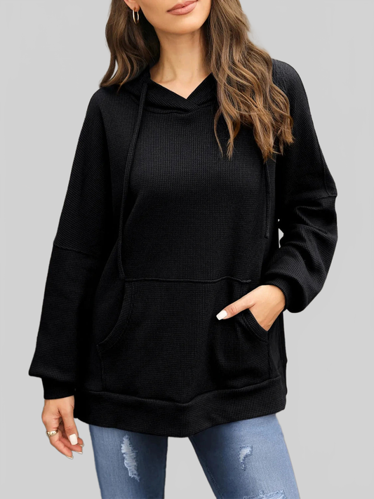 Waffle-Knit Long Sleeve Hoodie nicholesgifts