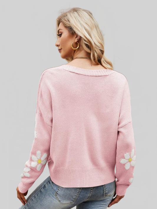Floral Ribbed Trim Drop Shoulder Cardigan nicholesgifts