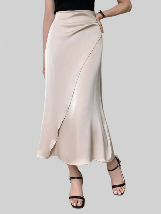 Asymmetric Wrap Midi Skirt with Fluted Hem nicholesgifts
