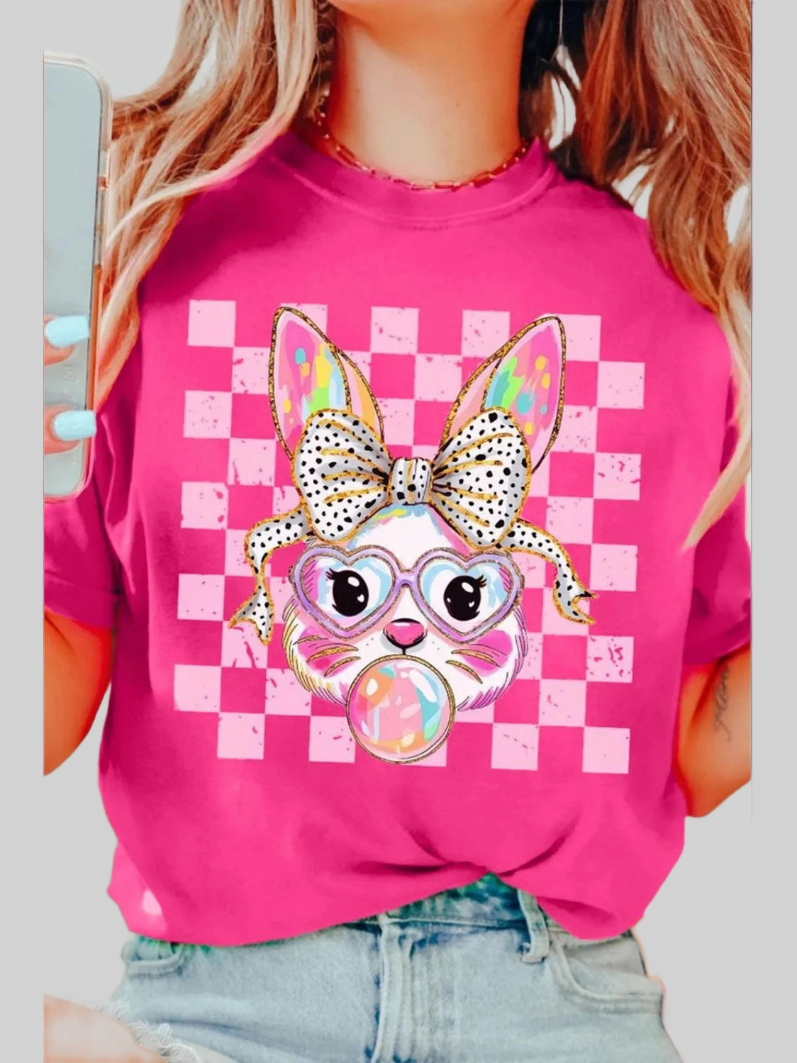 Rabbit Graphic Round Neck Short Sleeve T-Shirt Trendsi