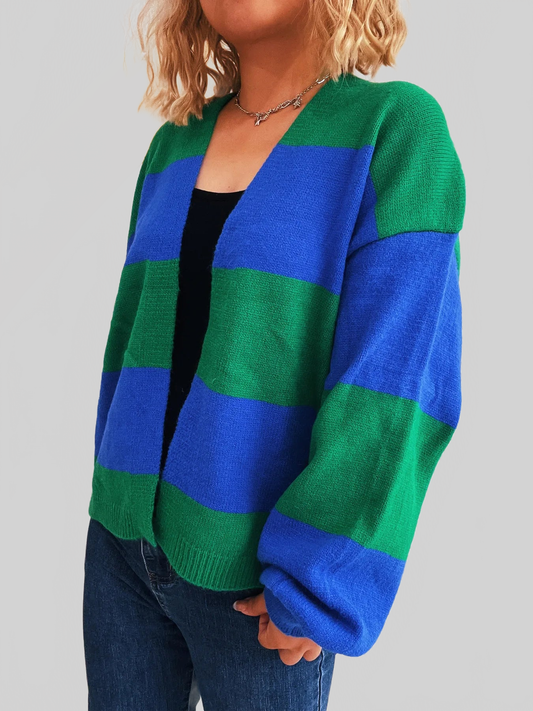 Women Color Block Open Front Cardigan nicholesgifts