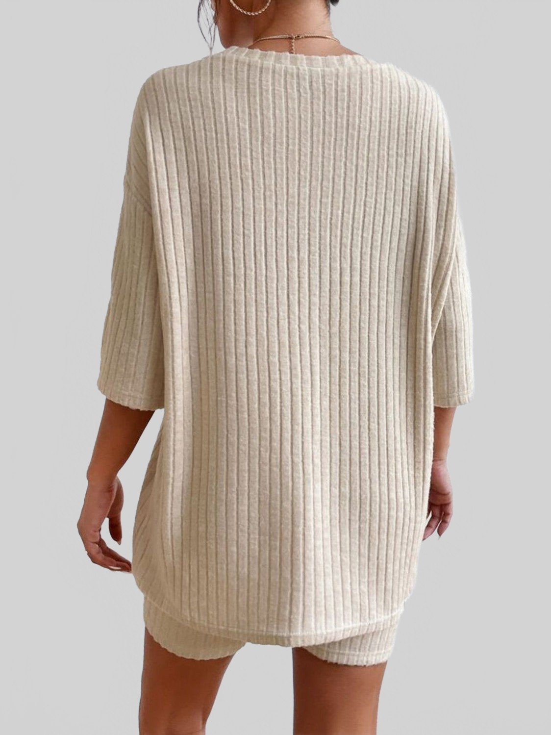 Round Neck Ribbed Top and Shorts Lounge Set nicholesgifts