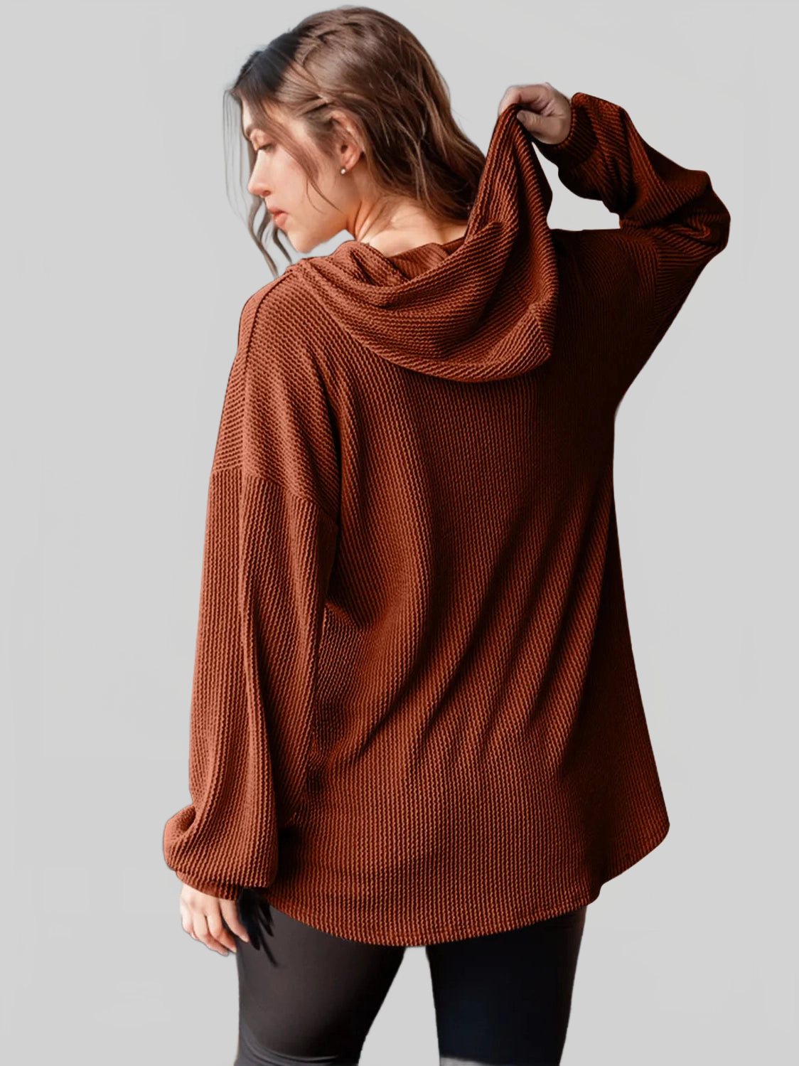 Double Take Full Size Half Button Long Sleeve Hoodie NicholesGifts