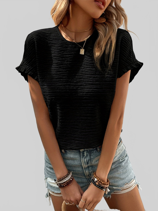 Women Frill Round Neck Cap Sleeve Blouse NicholesGifts