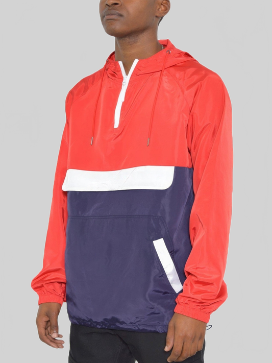 Men Color Block Anorak Jacket Pullover Windbreaker nicholesgifts