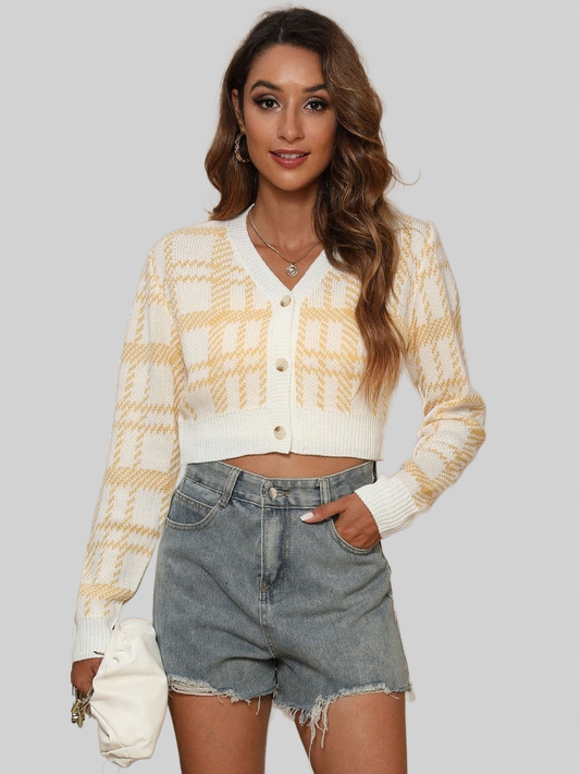 Women V-Neck Cropped Button-Up Cardigan NicholesGifts