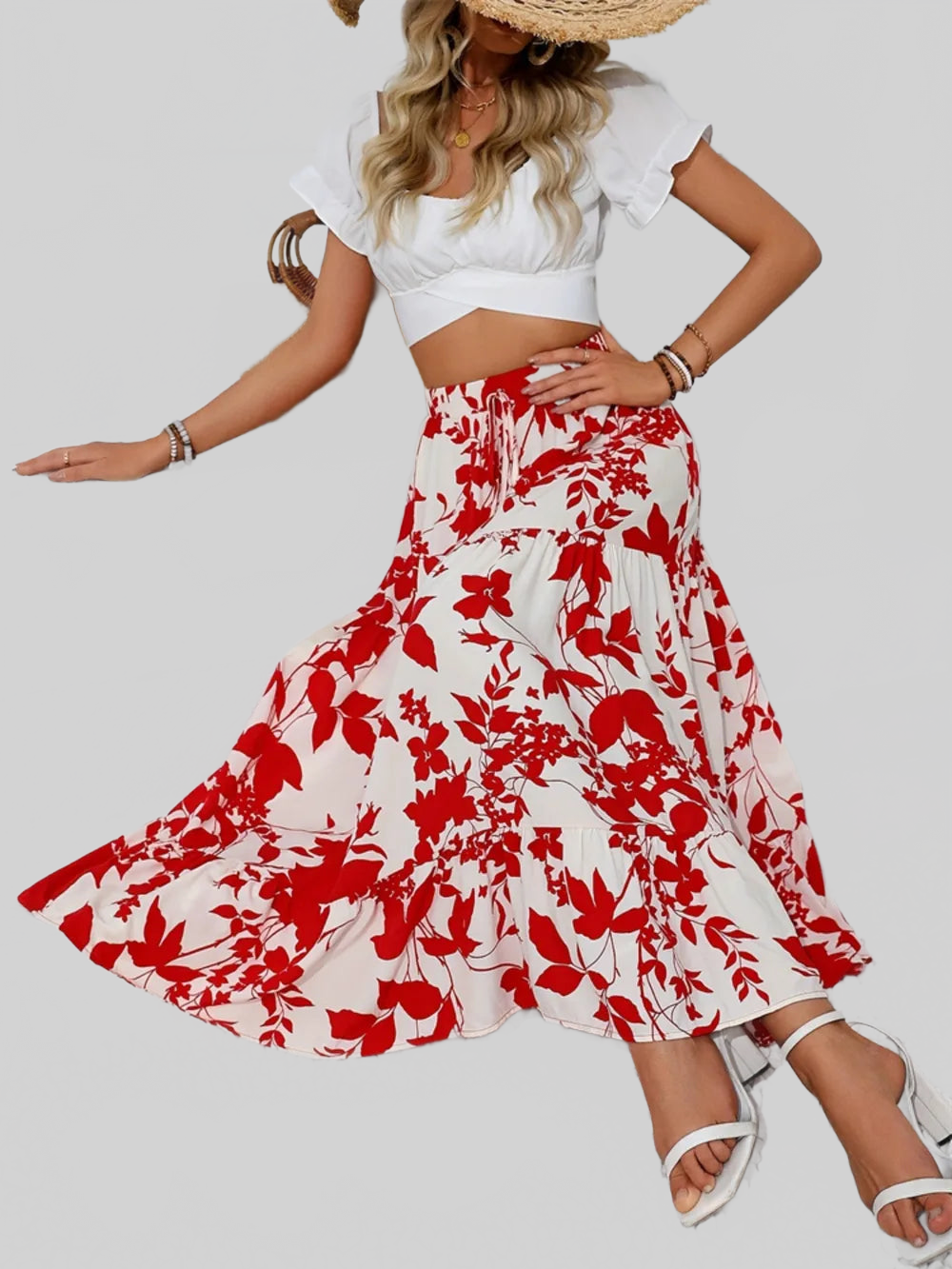 Ruffled Hem Printed Midi Skirt nicholesgifts
