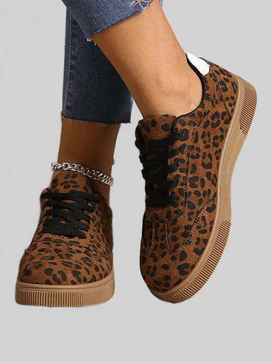 Women Leopard Lace Up Sneakers nicholesgifts