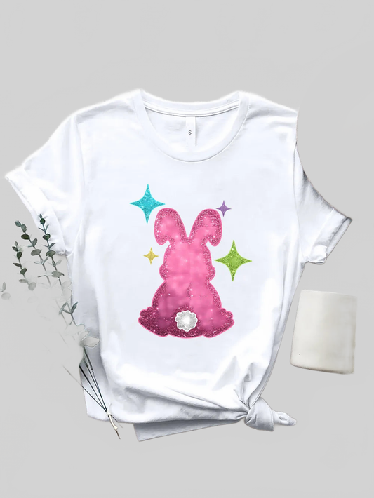 Rabbit Round Neck Short Sleeve T-Shirt Trendsi