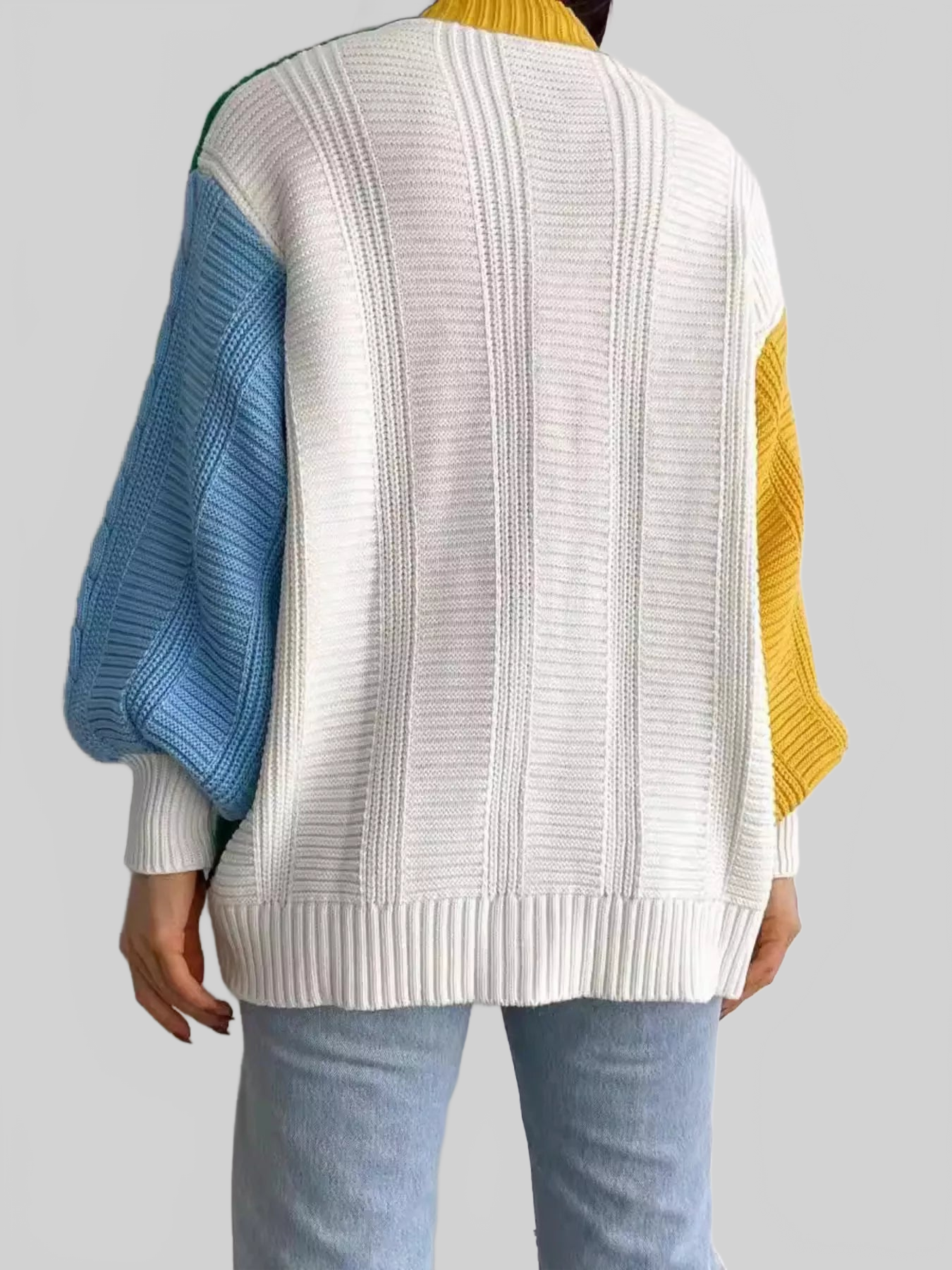 Color Block Button Down Cable-Knit Cardigan Sweater NicholesGifts