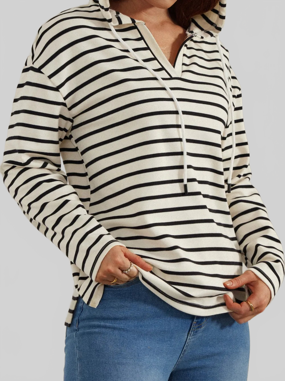 Drawstring Striped Long Sleeve Hoodie NicholesGifts