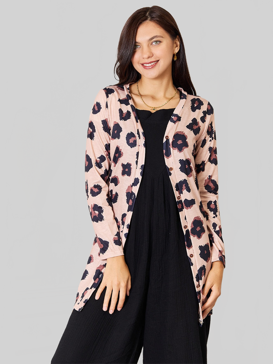 Women Double Take Leopard Printed Button Front Longline Cardigan NicholesGifts