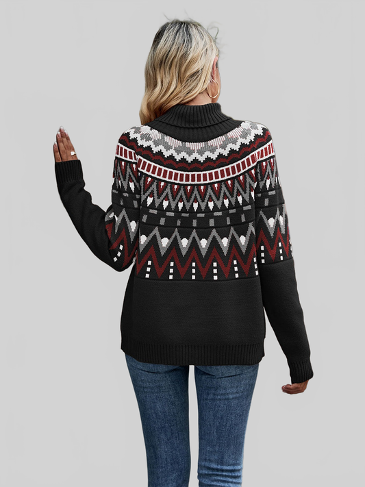 Turtleneck Ribbed Trim Pullover Sweater nicholesgifts
