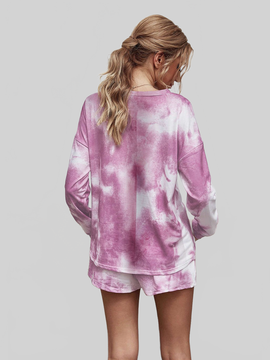 Women Tie-Dye Dropped Shoulder Top and Shorts Lounge Set nicholesgifts