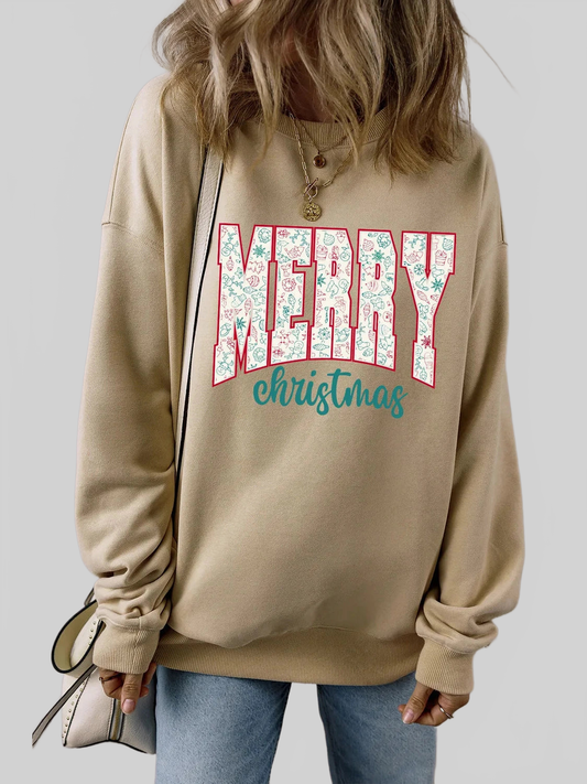 Women Merry Christmas Round Neck Long Sleeve Christmas Sweatshirt nicholesgifts