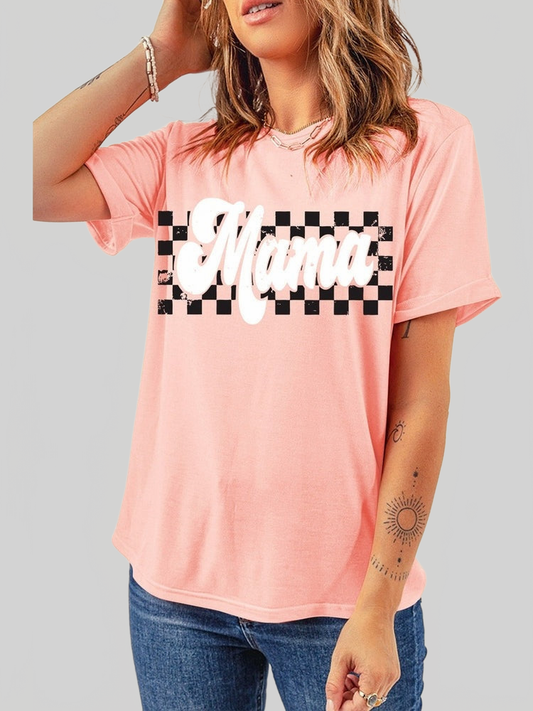 Women MAMA Round Neck Short Sleeve Peach Colored T-Shirt nicholesgifts