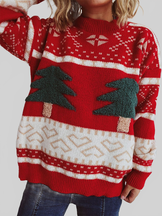 Women Christmas Tree Mock Neck Long Sleeve Sweater nicholesgifts