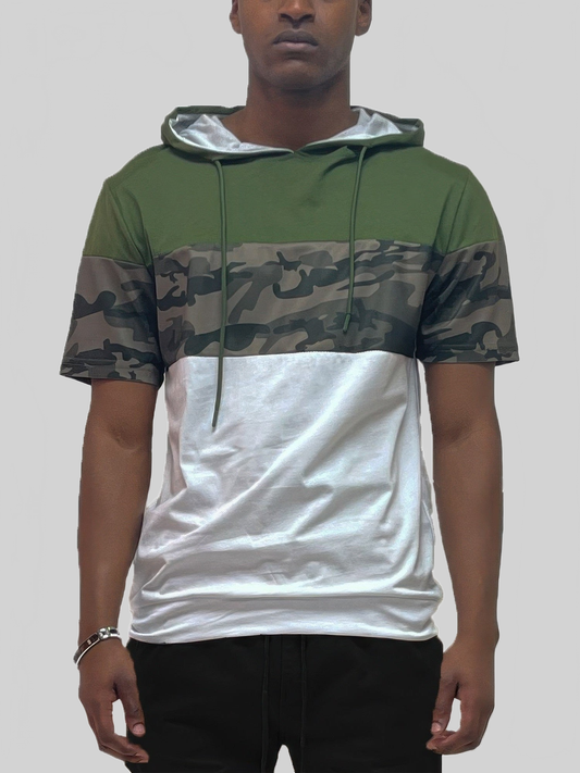 Men Camouflage And Solid Design Block Hooded Shirt NicholesGifts