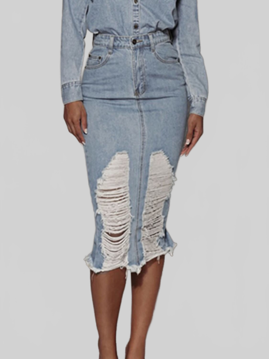 Distressed Slit Denim Skirt nicholesgifts